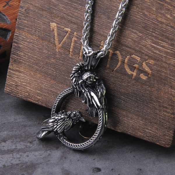 Collar colgante de mitología nórdica Odin Huginn y Muninn