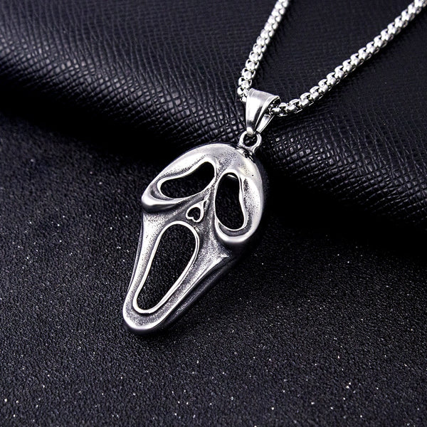 Collar con colgante de calavera y máscara gótica para hombre, de acero inoxidable, con cabeza de fantasma y discoteca