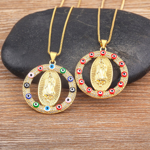 Collar con colgante de la Virgen María de lujo chapado en oro en 6 colores para mujer.