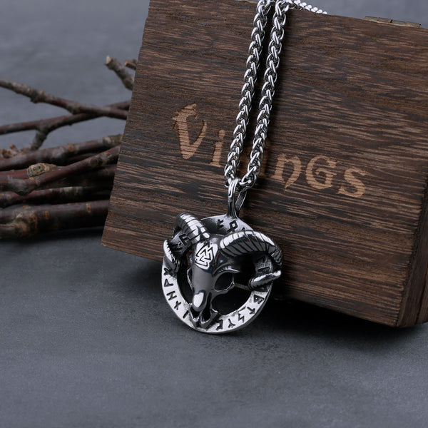 Collar vintage de acero inoxidable con cabeza de cabra vikinga y Valknut noruego para hombre