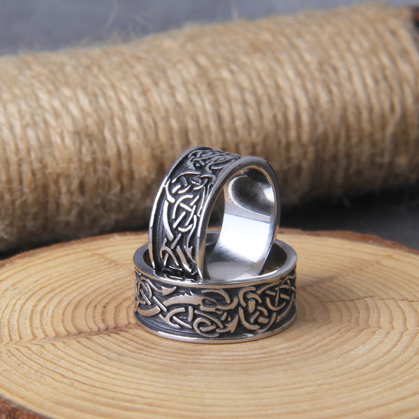 Anillos de acero inoxidable con diseño de dragón vikingo Vegvisir para hombre