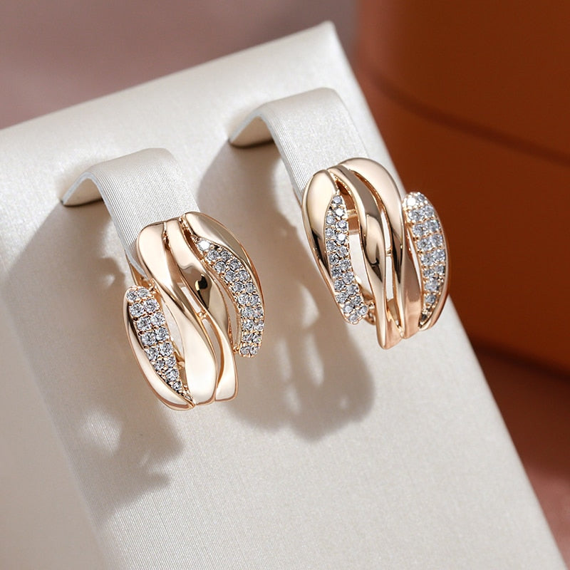 Hollow Wave Geometric 585 Rose Gold Color Drop Earrings for Women ...