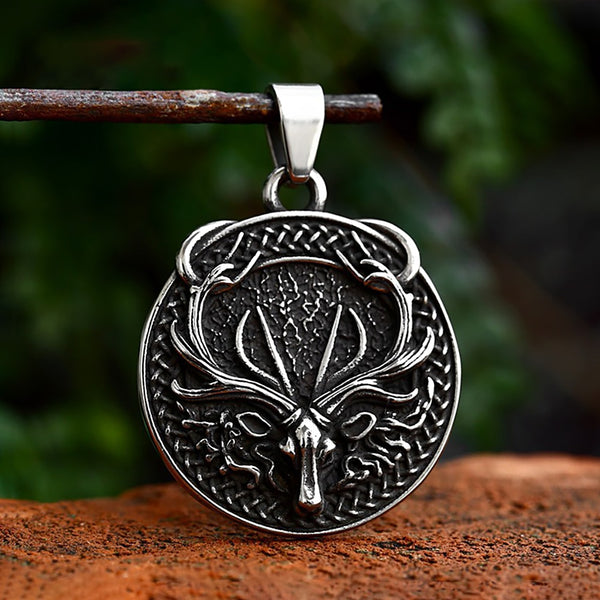 Collar vintage con colgante de calavera de ciervo vikingo para hombre