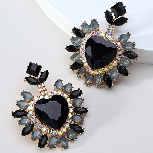 Pendientes románticos de lujo con forma de corazón, accesorios vintage de cristal, grandes y colgantes para mujer