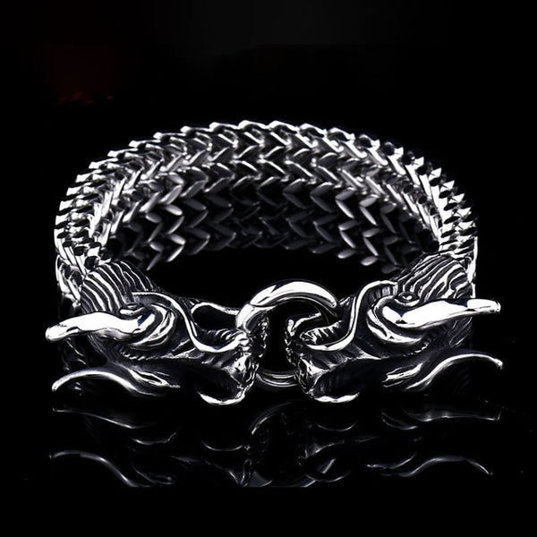 Pulseras vintage de acero inoxidable 316L con cabeza de dragón vikingo para hombre