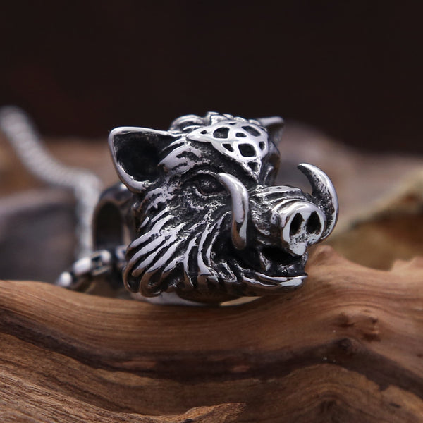 Collar vintage con colgante de jabalí vikingo de acero inoxidable para hombre