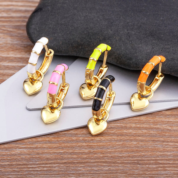 New Fashion Design 5 Candy Colors Enamel Dripping Oil Heart Pendant Hoop Drop Earrings