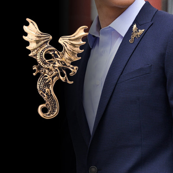 New Vintage Animal Dragon Brooch Pin Metal Wings Corsage Men