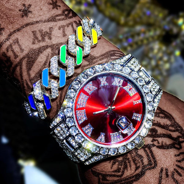 Iced Out Bracelet + Watches for Men Full Iced Out Watch