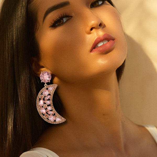 Nuevos pendientes de moda con forma de luna y diamantes de imitación multicolor para mujer