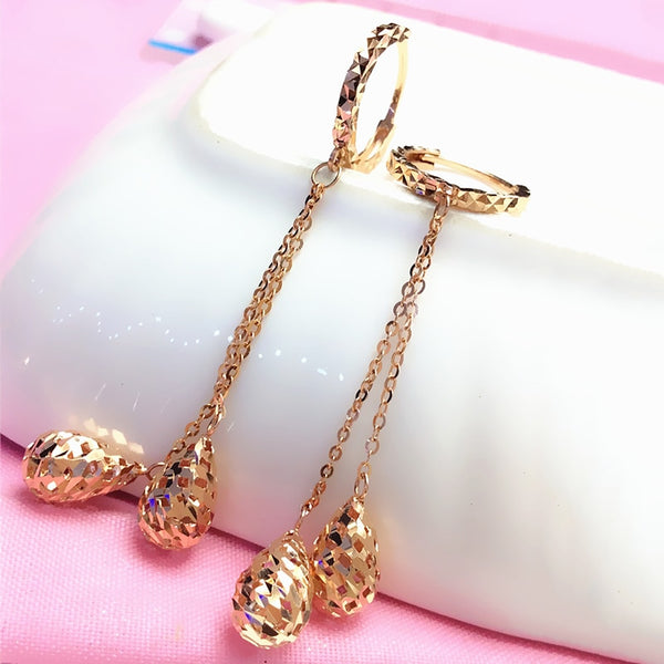 Rose Gold Shiny Drop Shape Earrings for Women