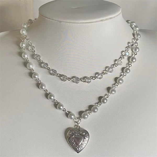 Collar con medallón de cristal de perla de doble capa, estilo victoriano, hecho a mano con núcleo de hadas