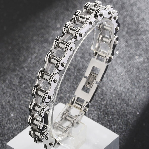Pulsera de motociclista para hombre, de acero inoxidable chapado en oro pulido, con cadena de motociclista.