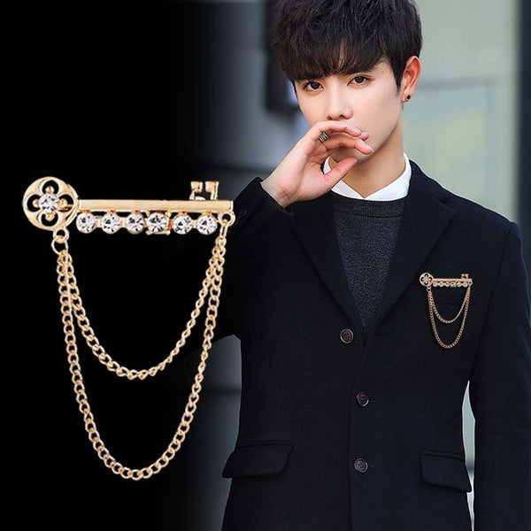 Korean New Fashion Metal Key Tassel Long Brooch
