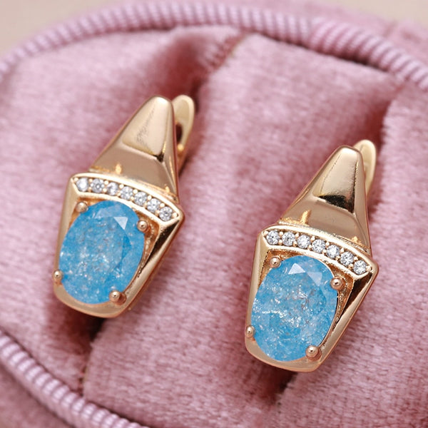 Pendientes colgantes elegantes con cara geométrica y circonita azul esmerilada para mujer