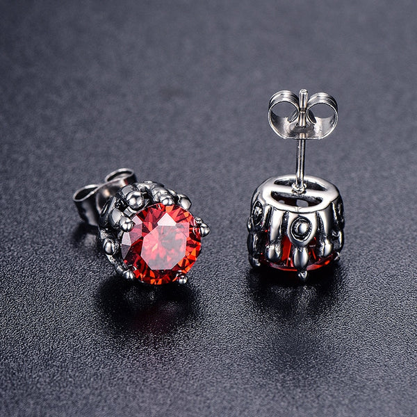 Pendientes de acero inoxidable, titanio, negro, rojo, con flor simple de circonita, estilo hip hop.