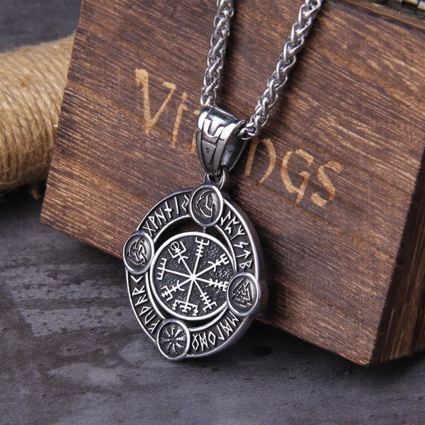 Viking rotate Rune Necklace with Stainless Steel Chain and pendant