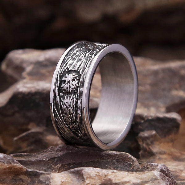 Anillo vikingo con diseño de búho para hombre y mujer.