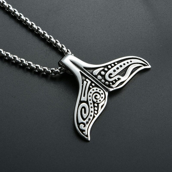 Precioso collar de cadena con colgante de cola de ballena de acero inoxidable para hombre o mujer.