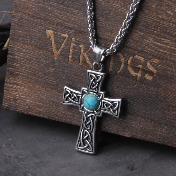Cruz celta Valknut de acero inoxidable con colgante de piedra para hombre