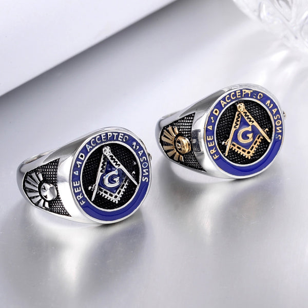 Anillo masónico vintage de acero inoxidable con la letra G para hombre