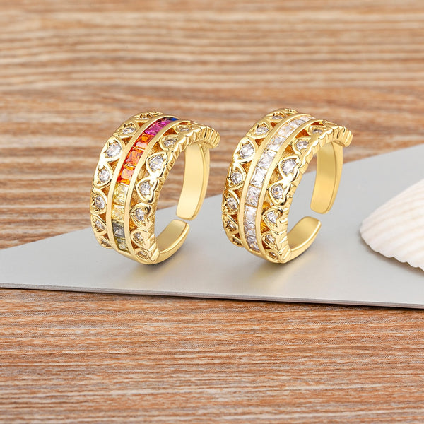 Anillos de compromiso de circonita cúbica de lujo de alta calidad en 5 colores ajustables para mujer