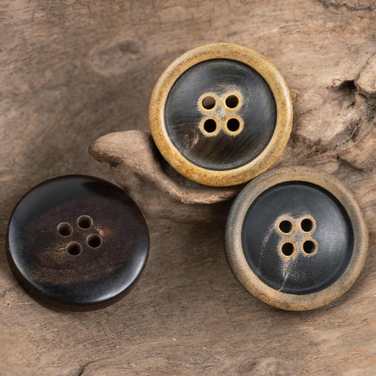 6pcs Round Rim Dark Brown Horn Buttons Scorched Retro Autumn Winter Leather Coat Large Buttons