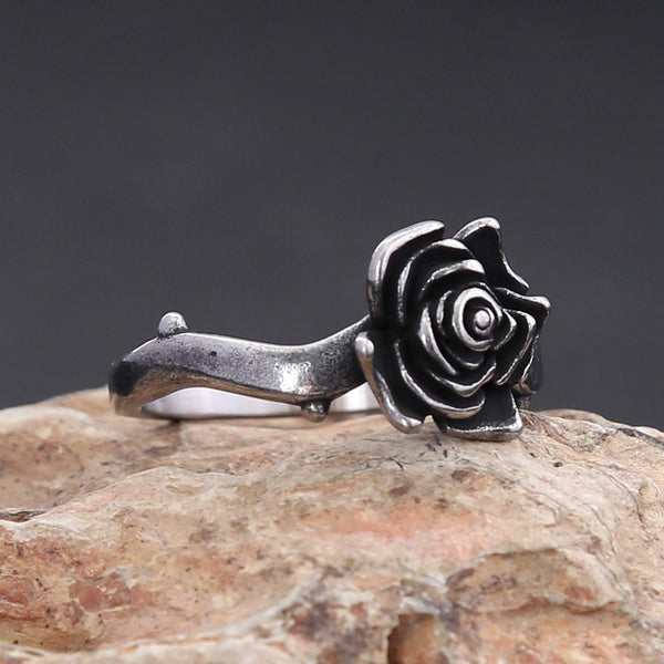Anillos sencillos vintage de acero inoxidable 316L con forma de rosa para mujer