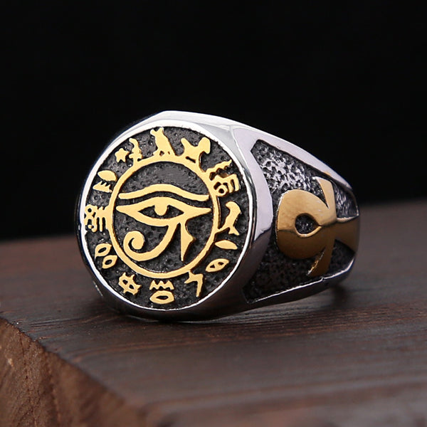 Anillo punk vintage egipcio con el ojo de Horus para hombre