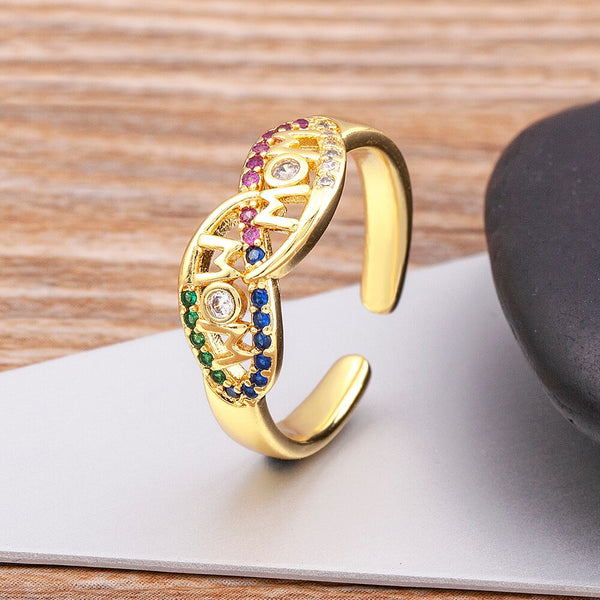 Anillos ajustables abiertos de alta calidad para el Día de la Madre, joyería de circonita cúbica para mujer