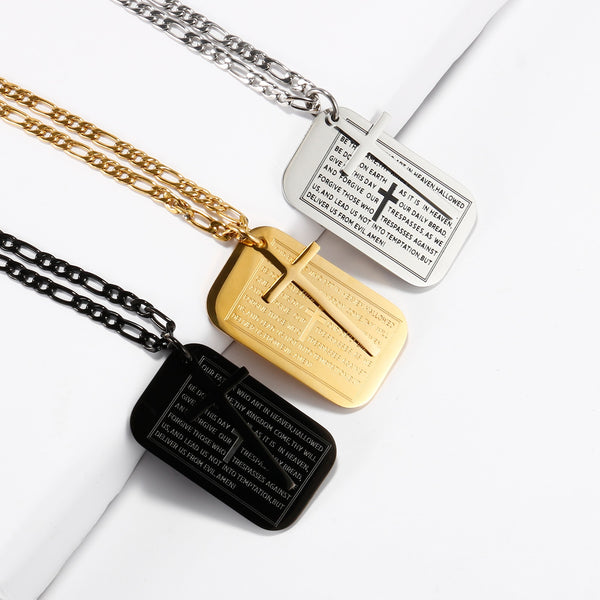 Collares personalizados con placa de identificación de la cruz bíblica para hombres y mujeres