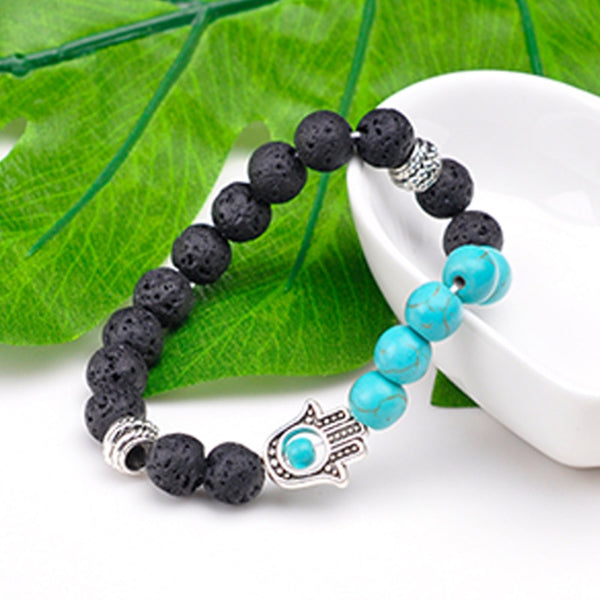8mm Black Lava Stone Beaded Elastic Cord Bracelet