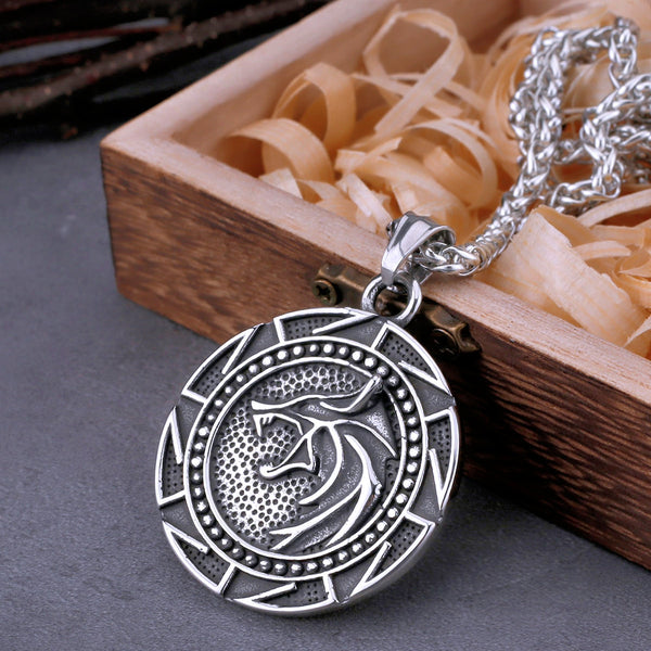 Collar de runas de mago lobo vikingo eslavo de moda para hombre