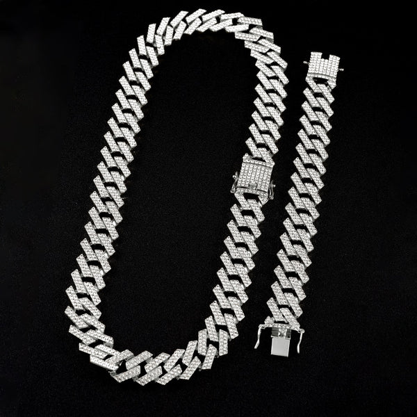 Hip Hop Iced Out Chain Paved Rhinestones Full Miami Curb Cuban Chain