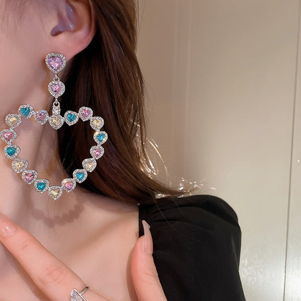 Pendientes de gota de cristal con forma de corazón de colores dulces y geométricos con diamantes de imitación para mujer