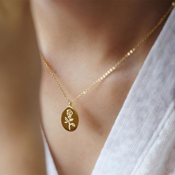 Collares de acero inoxidable con colgantes y gargantillas con tatuajes de rosas para mujer