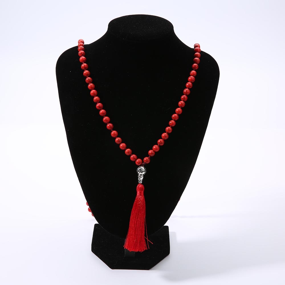 8mm Red Turquoise Beaded Knotted Mala Necklace Meditation Yoga Blessing Healing Jewelry