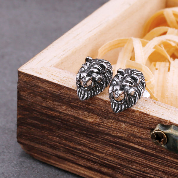 Pendientes de moda con forma de león para hombre, de acero inoxidable, estilo hip hop, estilo urbano.