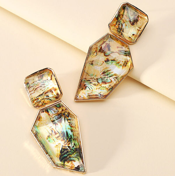 Pendientes colgantes grandes de resina pura transparente con diseño vintage pastel para mujer