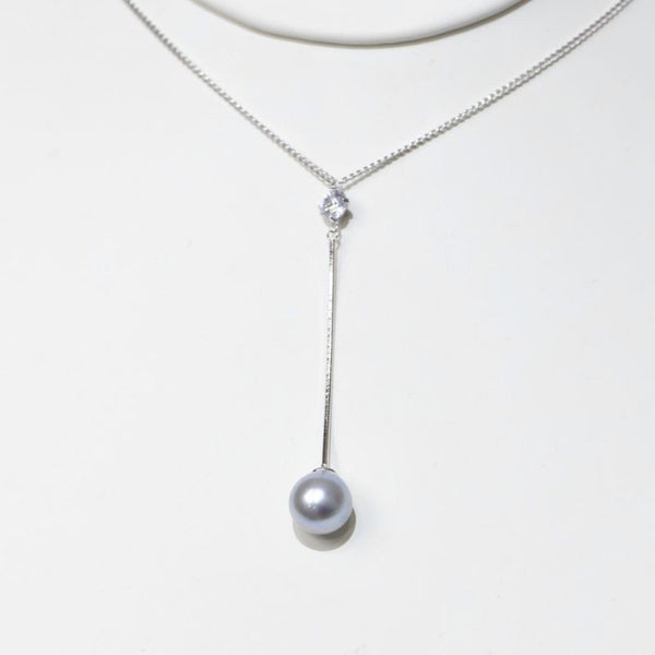 Colgante clásico sencillo de perlas de Akoya de 7-8 mm en color gris y azul marino para mujer.