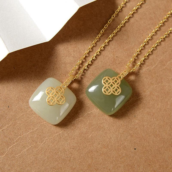 Nuevo colgante cuadrado de moneda de cobre y jade hetiano natural
