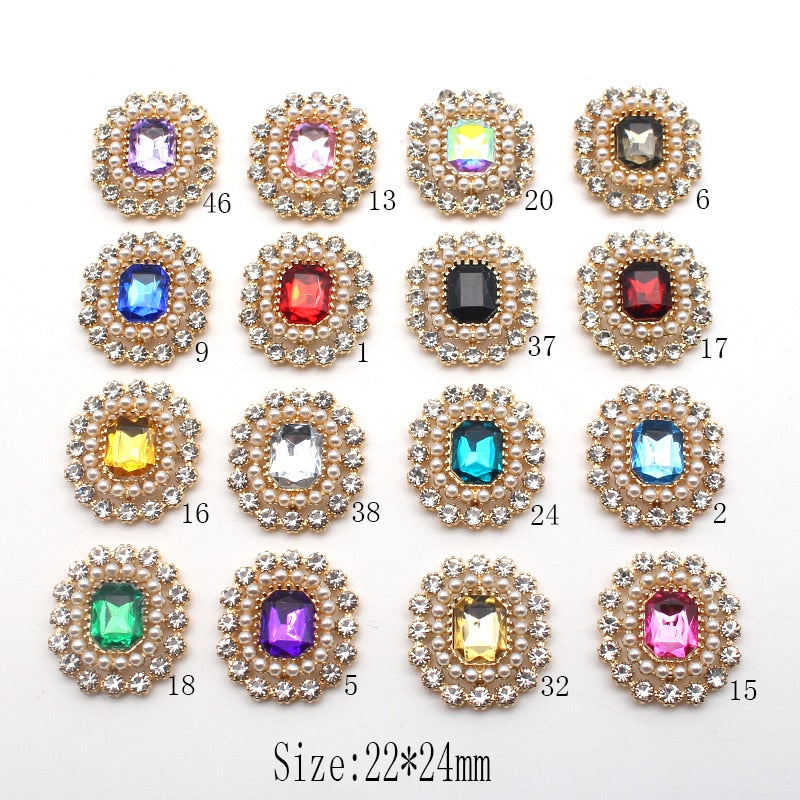 10pcs Alloy Plating Gold Flatback Buttons Rhinestones Pearl Handwork DIY Jewelry Accessories
