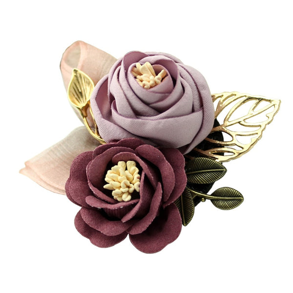 Korean Cloth Art Fabric Beautiful Flower Leaves Brooch