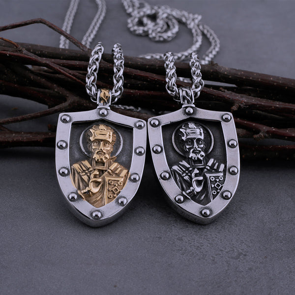 Collar cristiano de San Nicolás de acero inoxidable para hombre