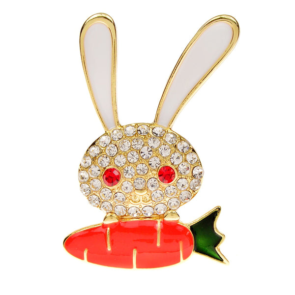 Rhinestone Rabbit Brooches For Women Animal Pin Carrot Accessories