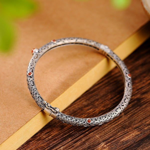 925 silver vintage ethnic style classic southern red tourmaline bracelet for women