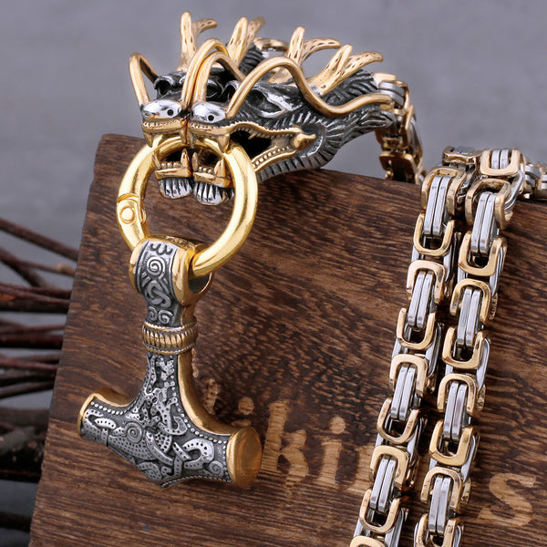 Collar cuadrado de acero inoxidable con colgante vintage de martillo de Thor de Vikings para hombre