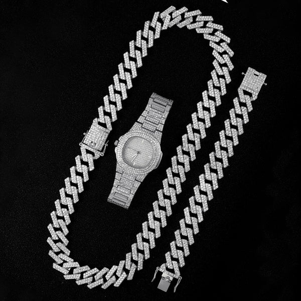 Hip Hop 20MM 3PCS KIT Watch+Necklace+Bracelet