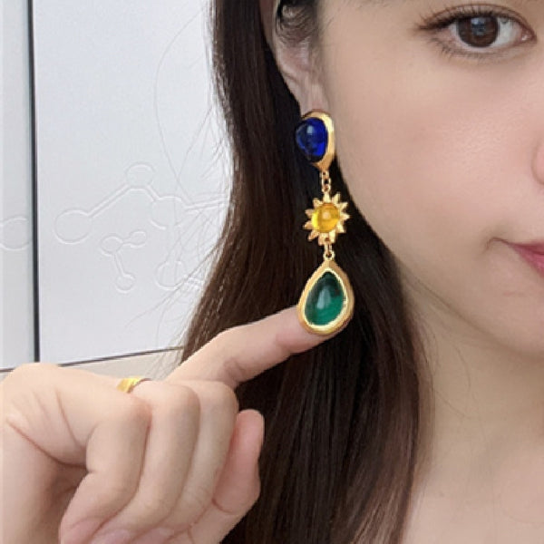 Pendientes colgantes de resina metálica de estilo vintage para mujer