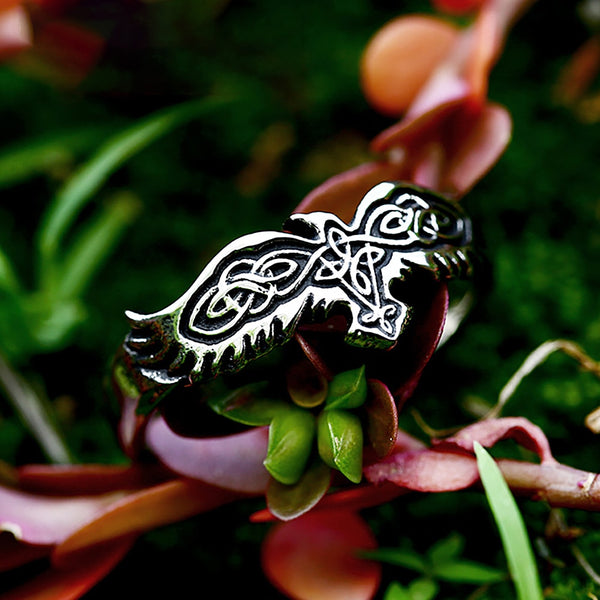 Anillo de cuervo vikingo de acero inoxidable sencillo y moderno para hombres y mujeres.